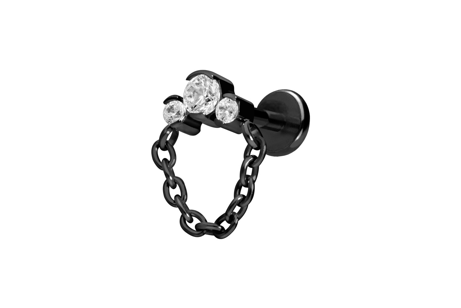 Titan Labret Piercing mit Push Fit 3 EINGEFASSTE KRISTALLE + KETTE